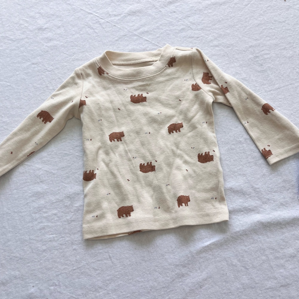 Carter's Cream Long Sleeve Top with Brown Bear Print